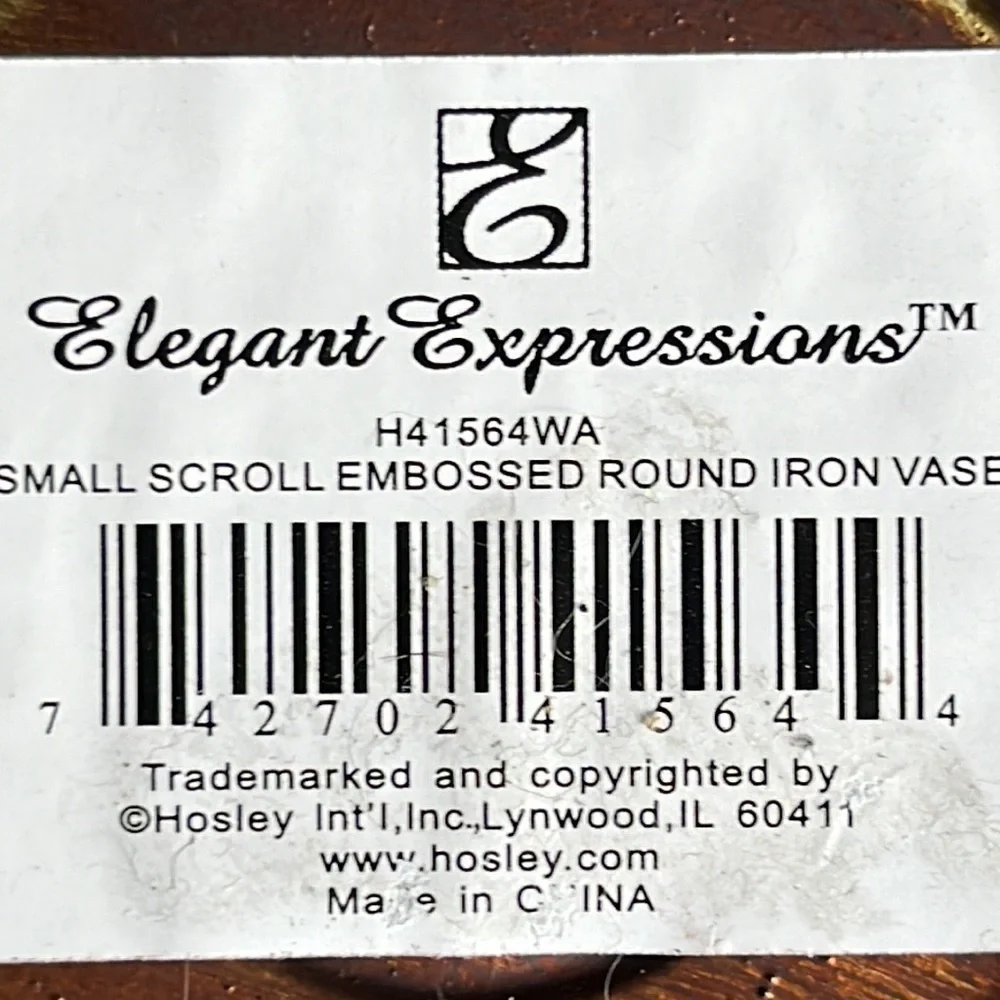 Elegant Expressions small scroll embossed round iron vase set